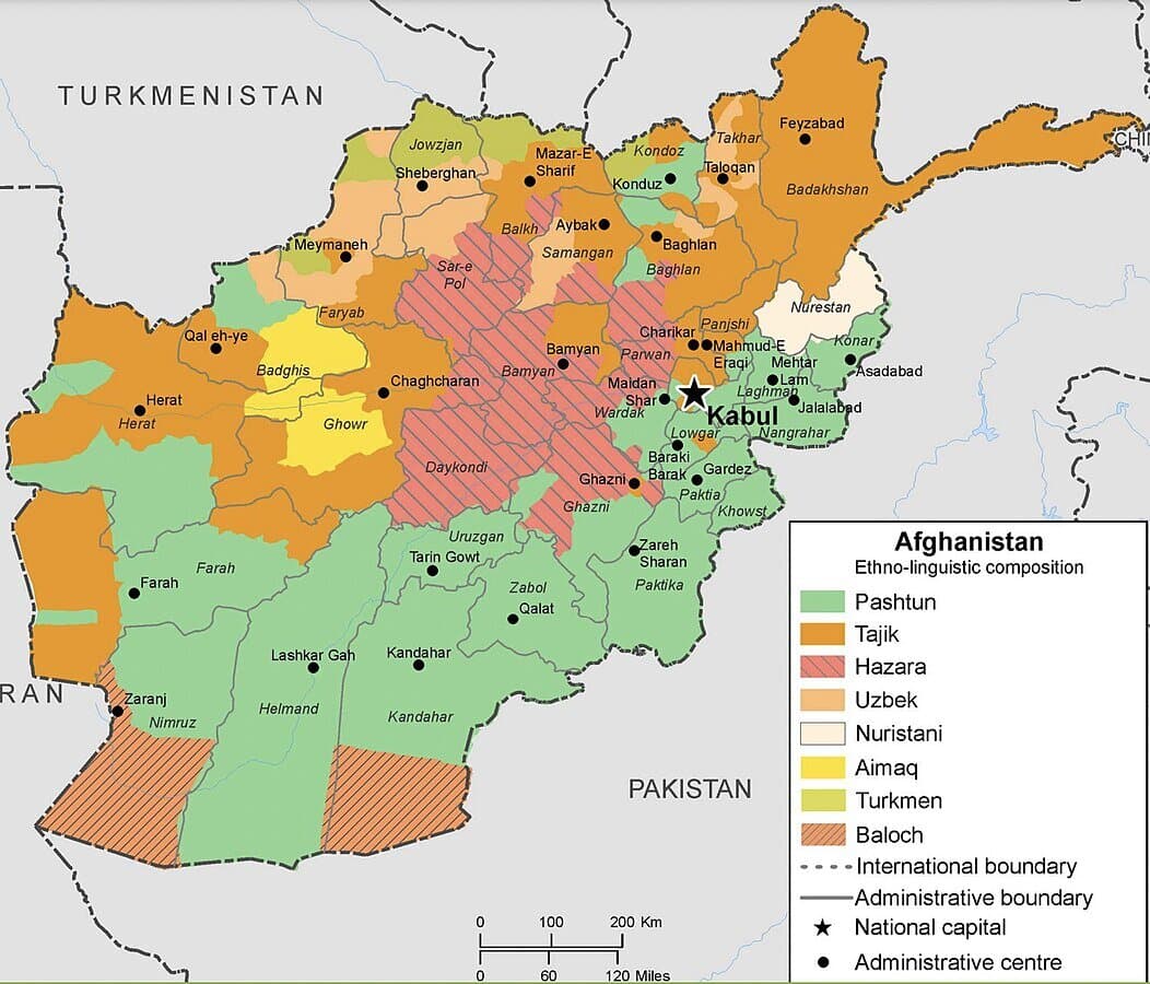 Karte der Verteilung der ehtnischen Gruppen in Afghanistan