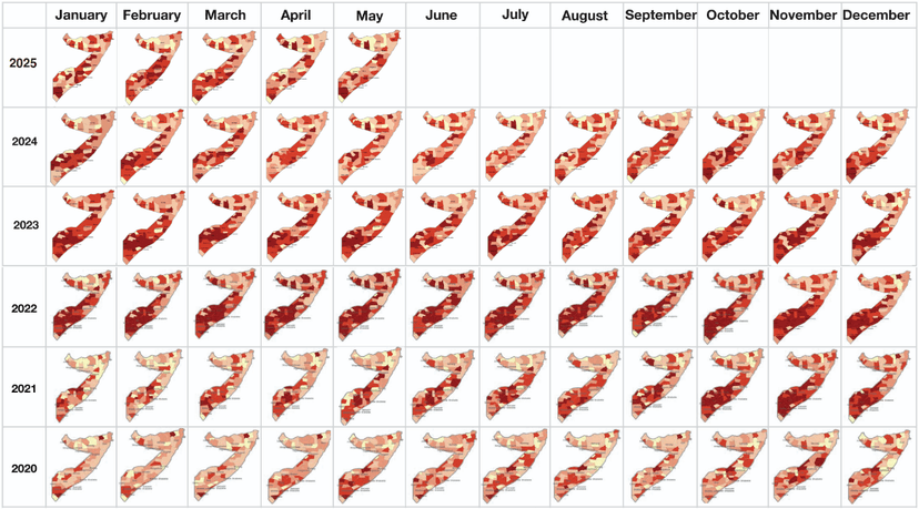 eine Kartensammlung, in welcher ausschließlich mehrere, für die Nahrungsmittelversorgung alarmierende Werte zusammengefasst dargestellt werden, zeigt die Entwicklung der vergangenen Jahre.