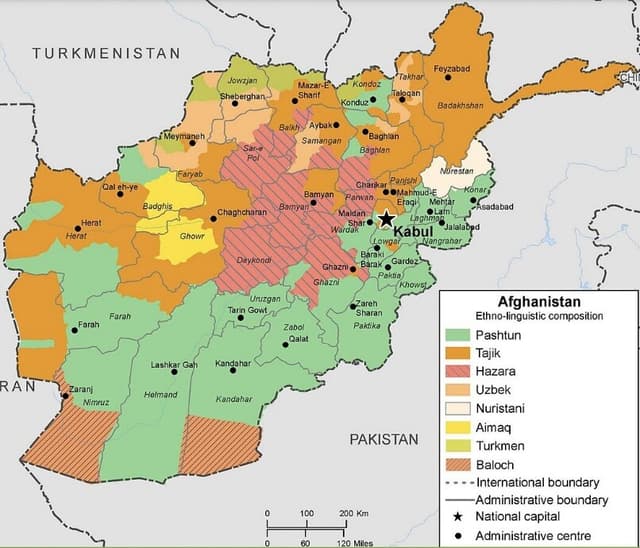 Karte der Verteilung der ehtnischen Gruppen in Afghanistan